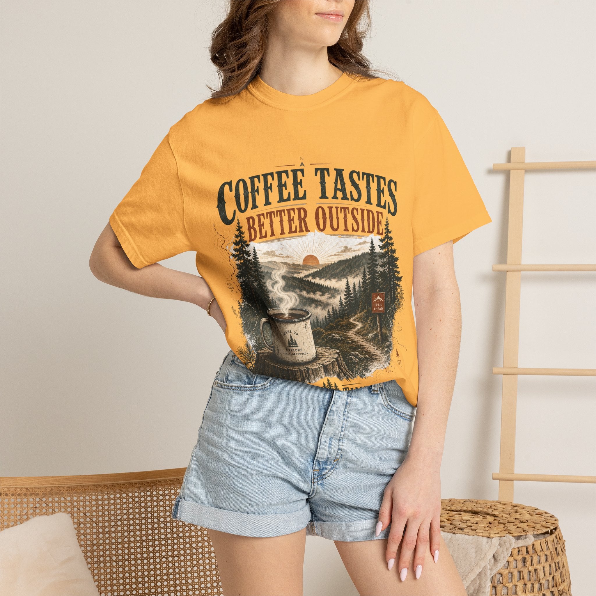 Coffee Tastes Better Outside T-shirt | Outdoor Camping Campfire Morning Design