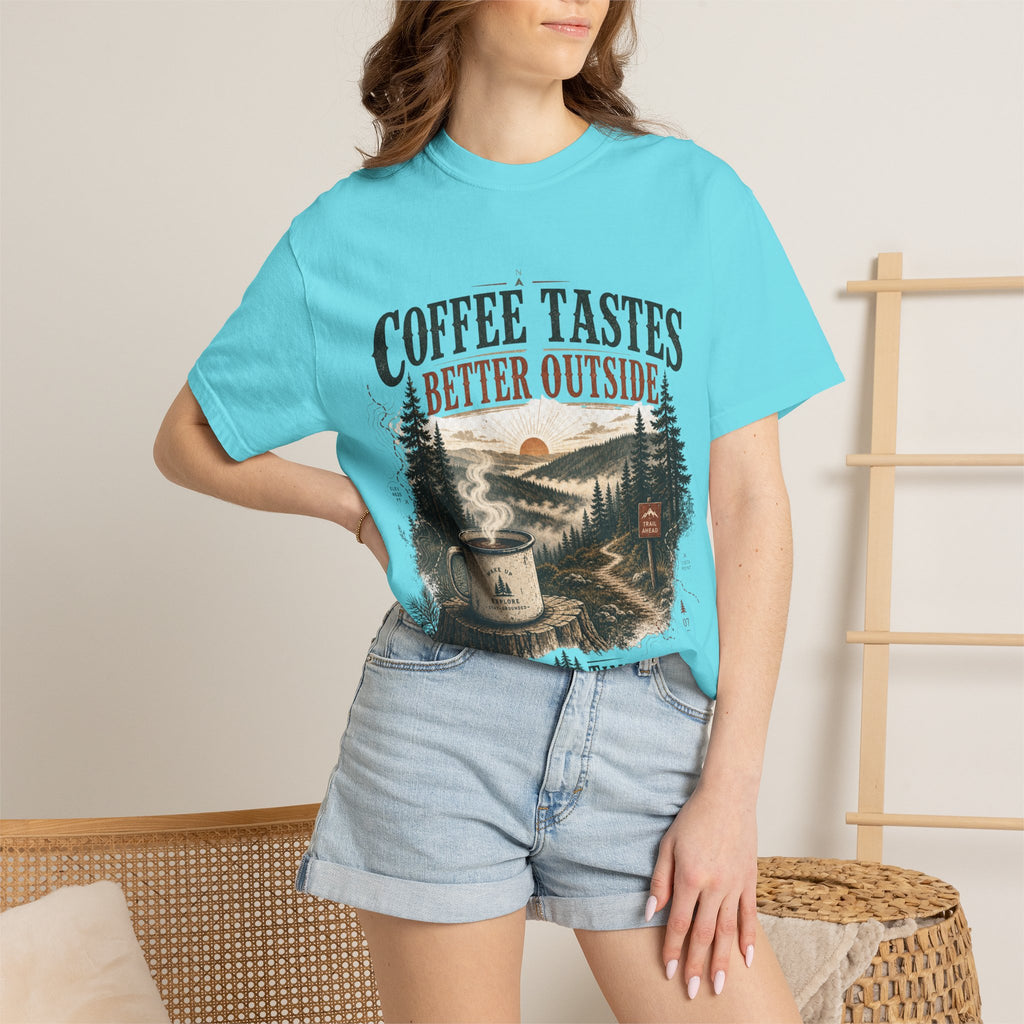 Coffee Tastes Better Outside T-shirt | Outdoor Camping Campfire Morning Design