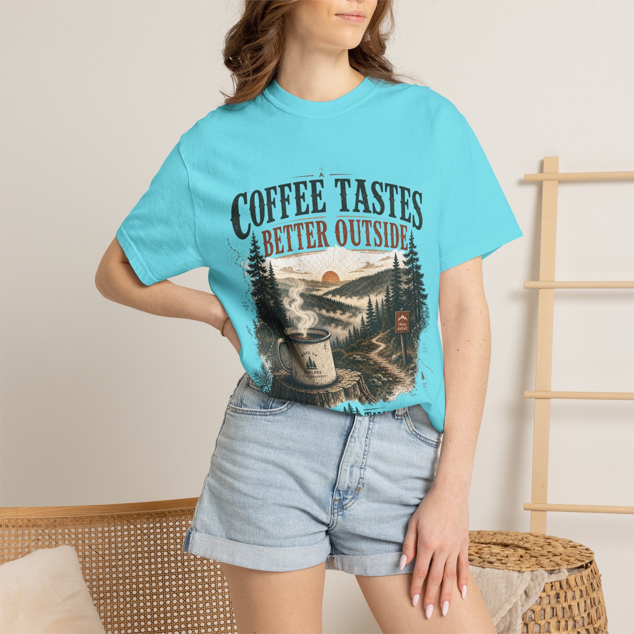 Coffee Tastes Better Outside T-shirt | Outdoor Camping Campfire Morning Design