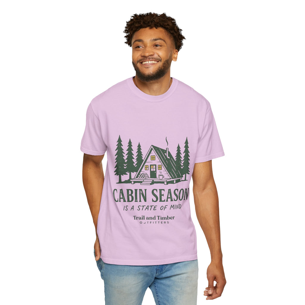 Cabin Season T-Shirt – 'Cabin Season Is A State Of Mind' Rustic A-Frame Cabin Tee